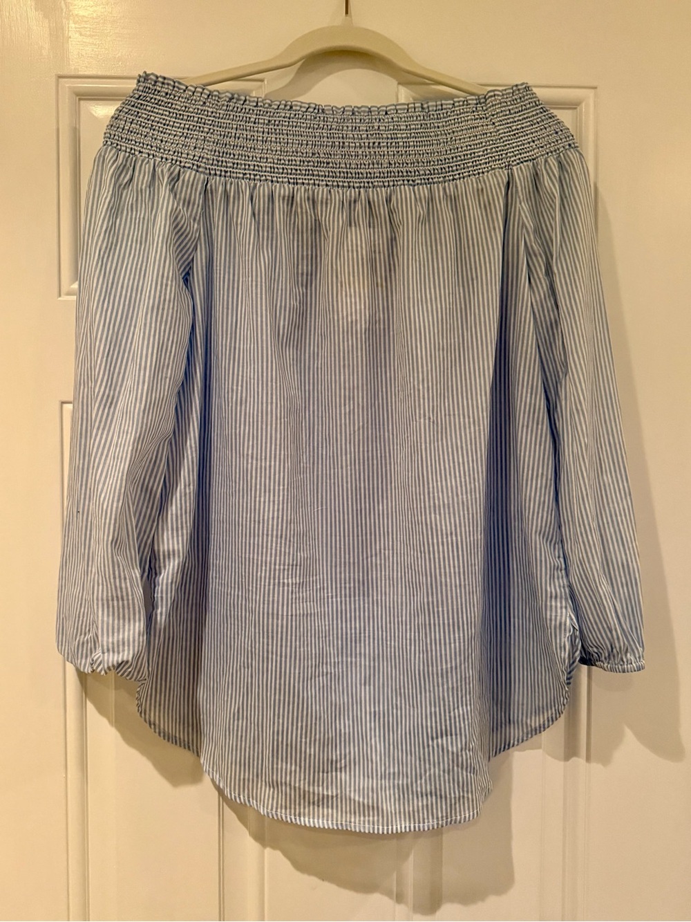 NWT Michael Kors Light Blue Striped Off-Shoulder Tunic - Picture 4 of 5